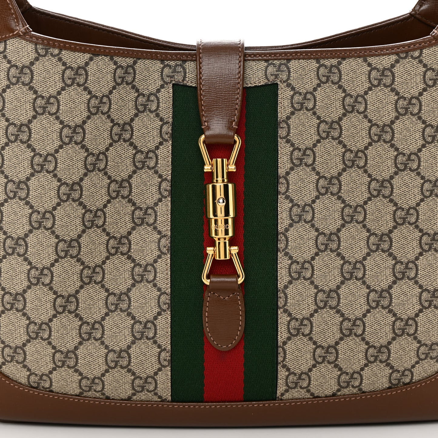 GG Supreme Monogram Azalea Calfskin Web Medium Jackie 1961 Hobo Beige Ebony Brown Sugar
