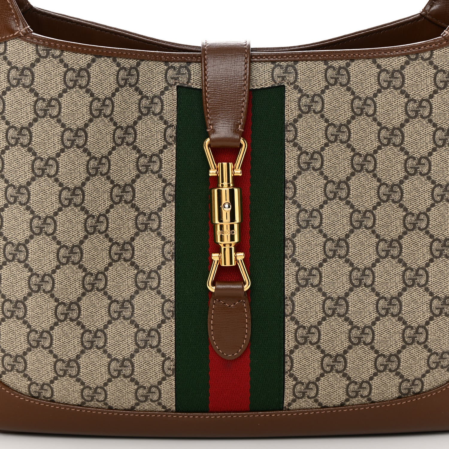 Gucci GG Supreme Monogram Azalea Calfskin Web Medium Jackie 1961 Hobo Beige Ebony Brown Sugar 8 of 12