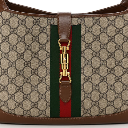 Gucci GG Supreme Monogram Azalea Calfskin Web Medium Jackie 1961 Hobo Beige Ebony Brown Sugar 8 of 12