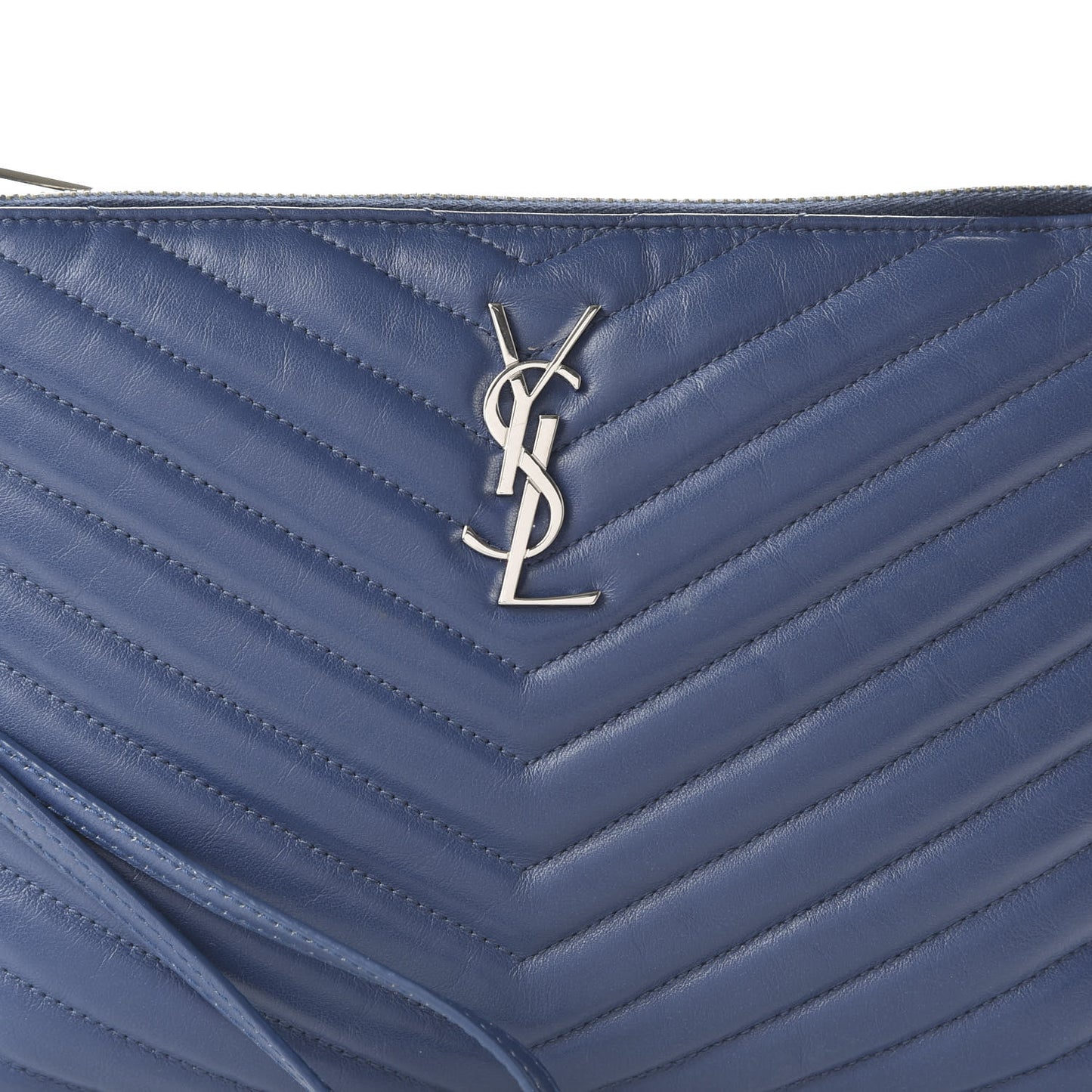 Calfskin Matelasse Chevron Monogram A5 Wristlet Medium Blue