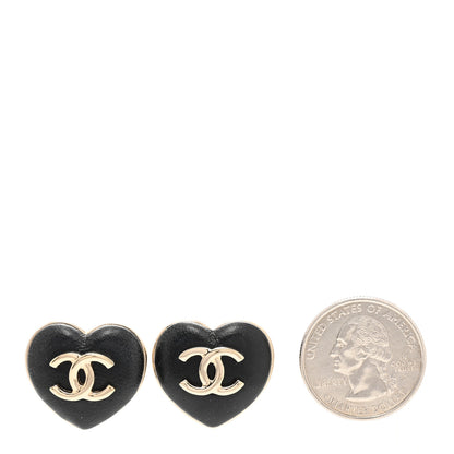 Chanel Lambskin CC Heart Earrings Black Gold 2 of 4