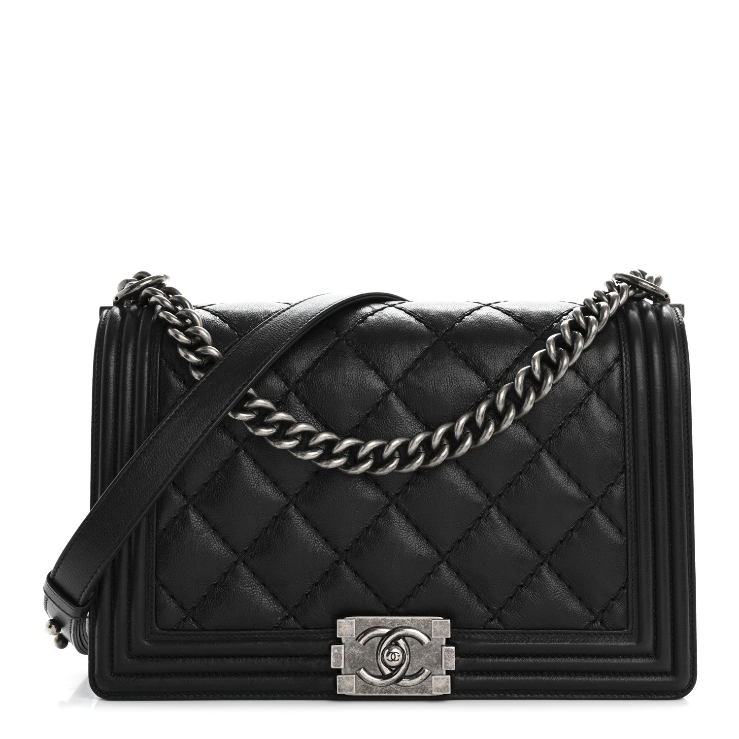 Chanel Calfskin Quilted Double Stitch New Medium Boy Flap Black 1 of 15