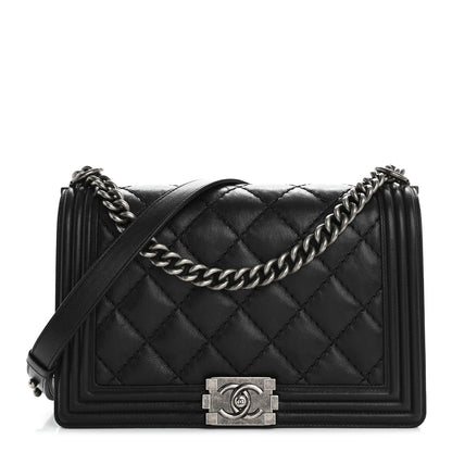 Chanel Calfskin Quilted Double Stitch New Medium Boy Flap Black 1 of 15