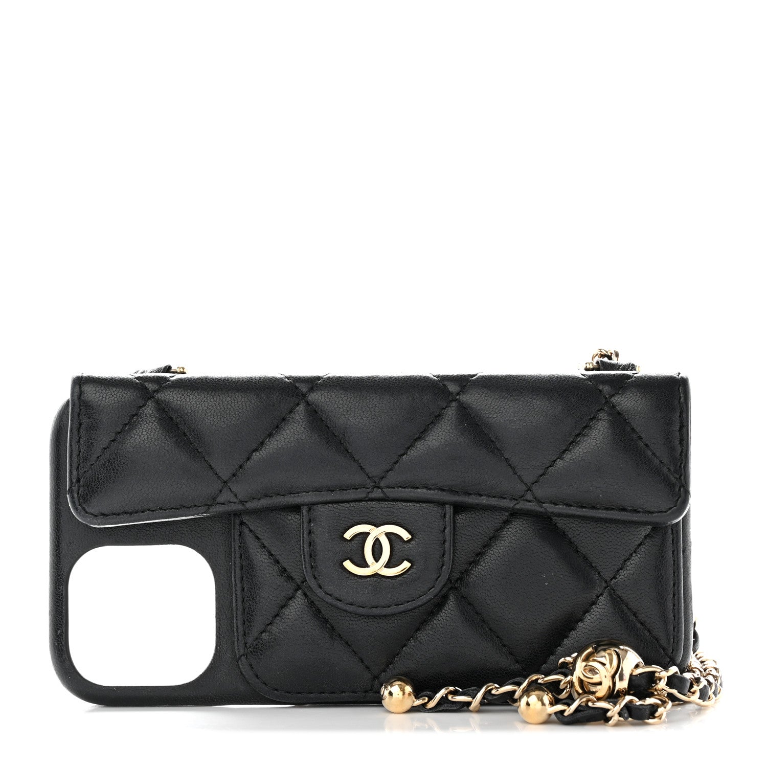 Chanel Lambskin Quilted iPhone XII Pro Holder With Chain Black 1 of 11