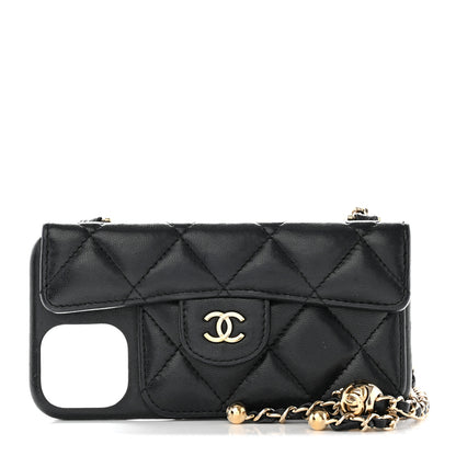 Chanel Lambskin Quilted iPhone XII Pro Holder With Chain Black 1 of 11