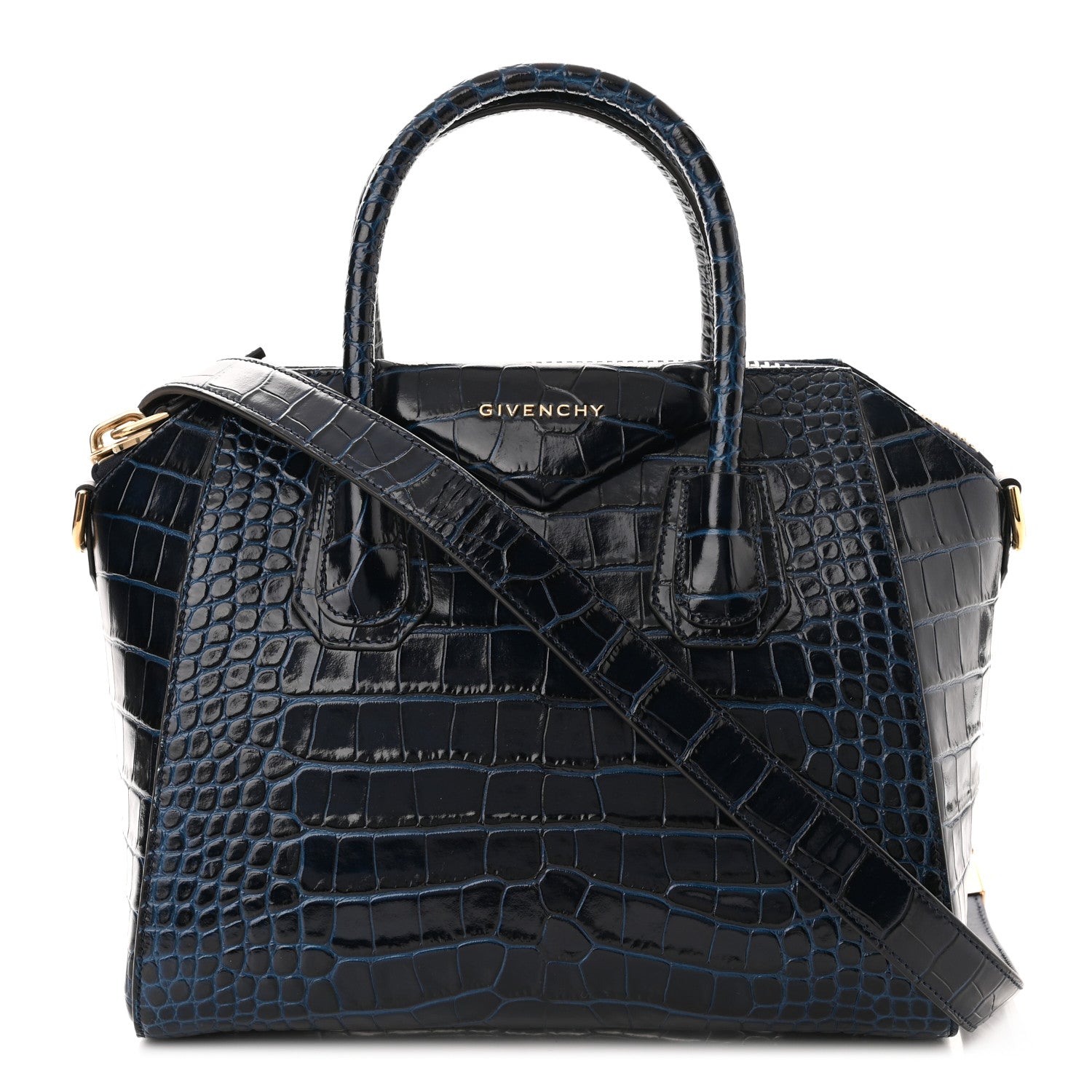 Givenchy Calfskin Crocodile Embossed Small Antigona Deep Blue 1 of 10