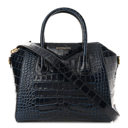 Givenchy Calfskin Crocodile Embossed Small Antigona Deep Blue 1 of 10