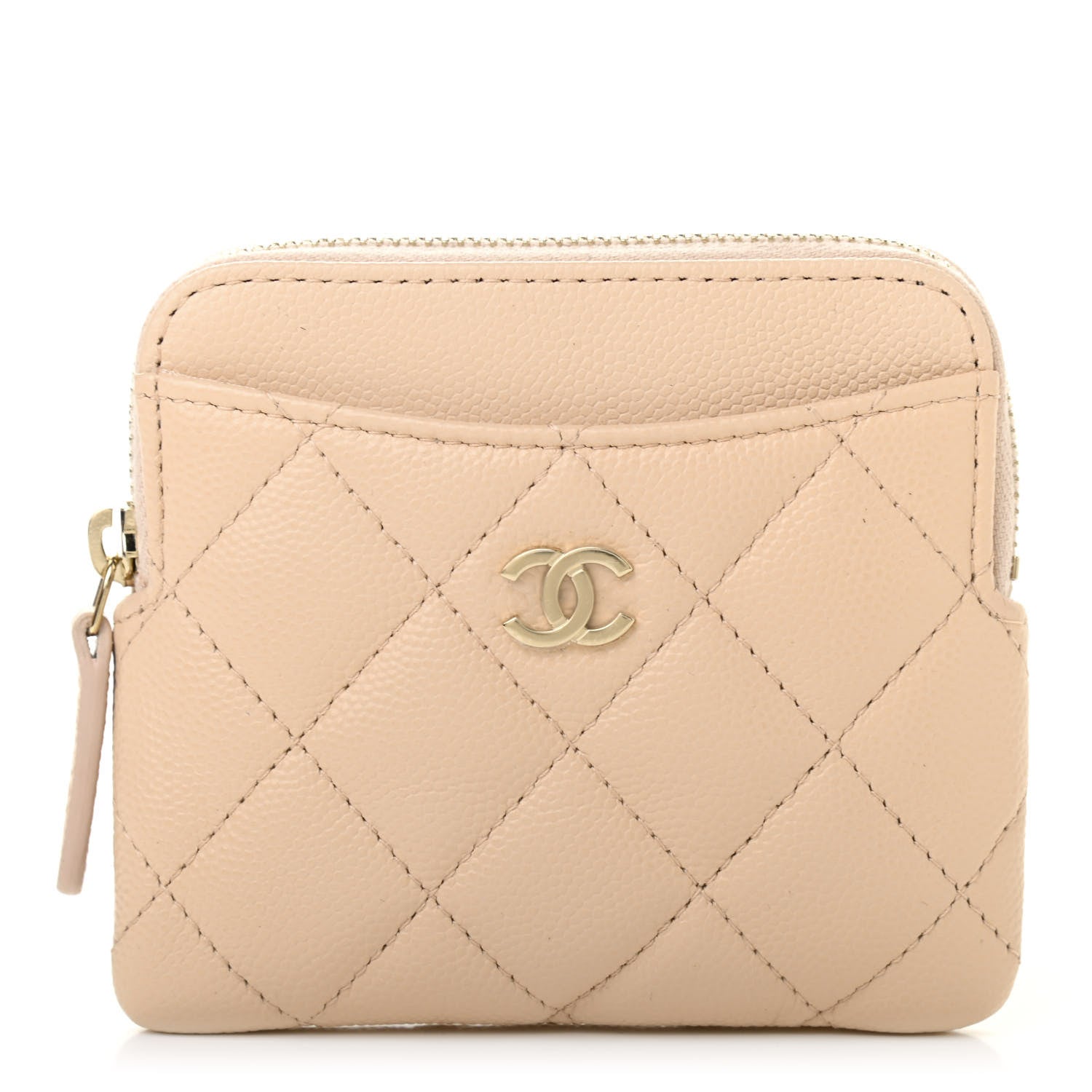 Chanel Caviar Quilted Zip Card Holder Wallet Light Beige 1 of 7