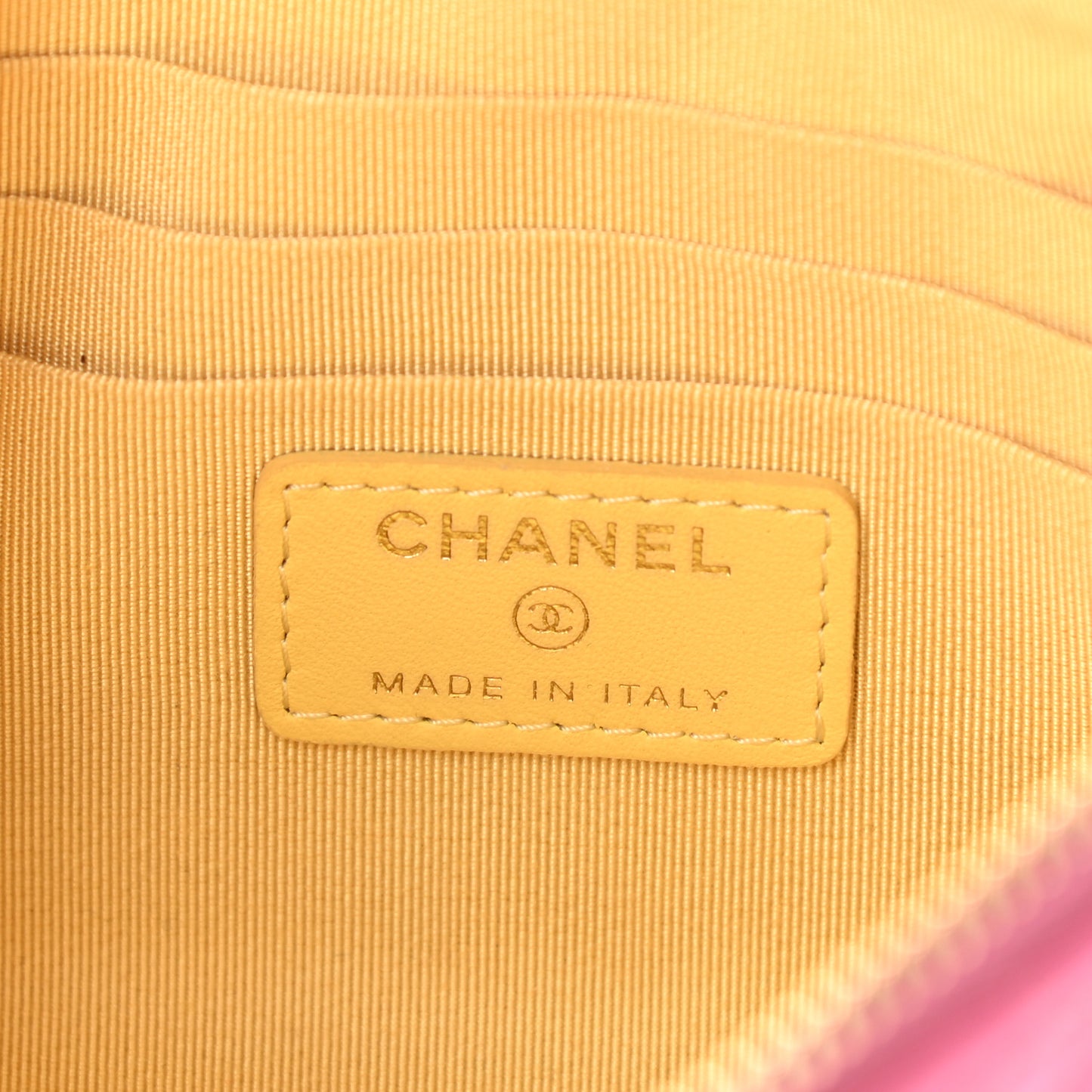 Lambskin Quilted Zipped Pouch Pink Yellow