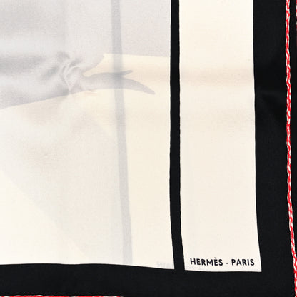 Hermes Silk Swinging Saint Germain Scarf 70 White Black Rouge 2 of 3