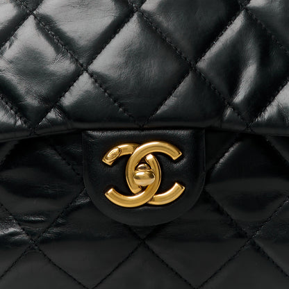Chanel Glazed Calfskin Quilted Medium Gold Bar Top Handle Flap Black 9 of 11