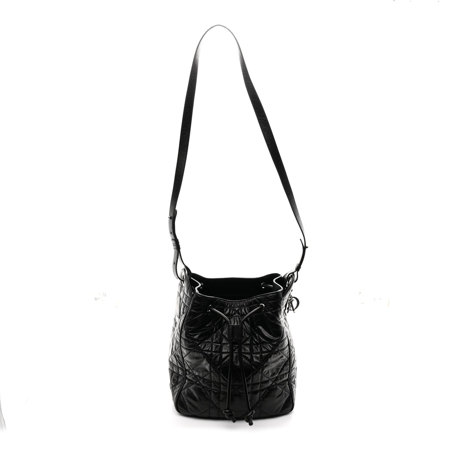 Crinkled Calfskin Macrocannage Medium D-Motion Bag Black