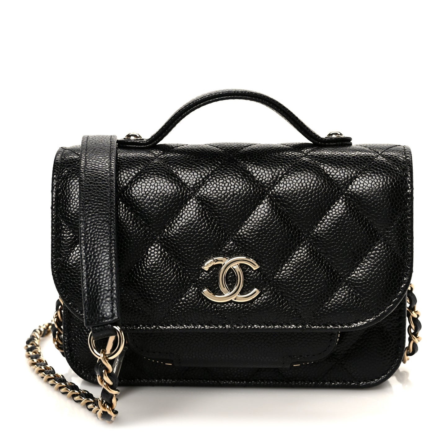Caviar Quilted Business Affinity Clutch With Chain Black