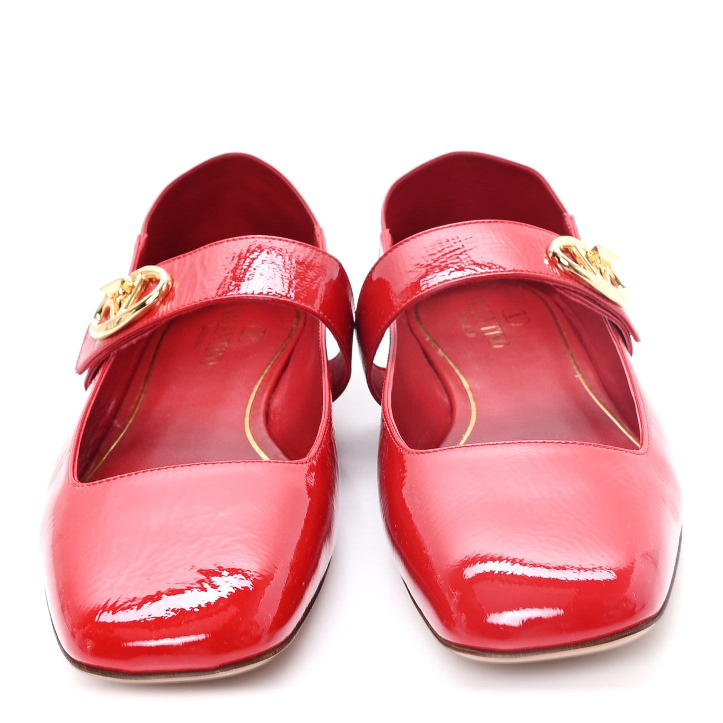 Crinkled Patent Calfskin VLogo Locker Mary Jane Ballerina Flats  41 Rosso