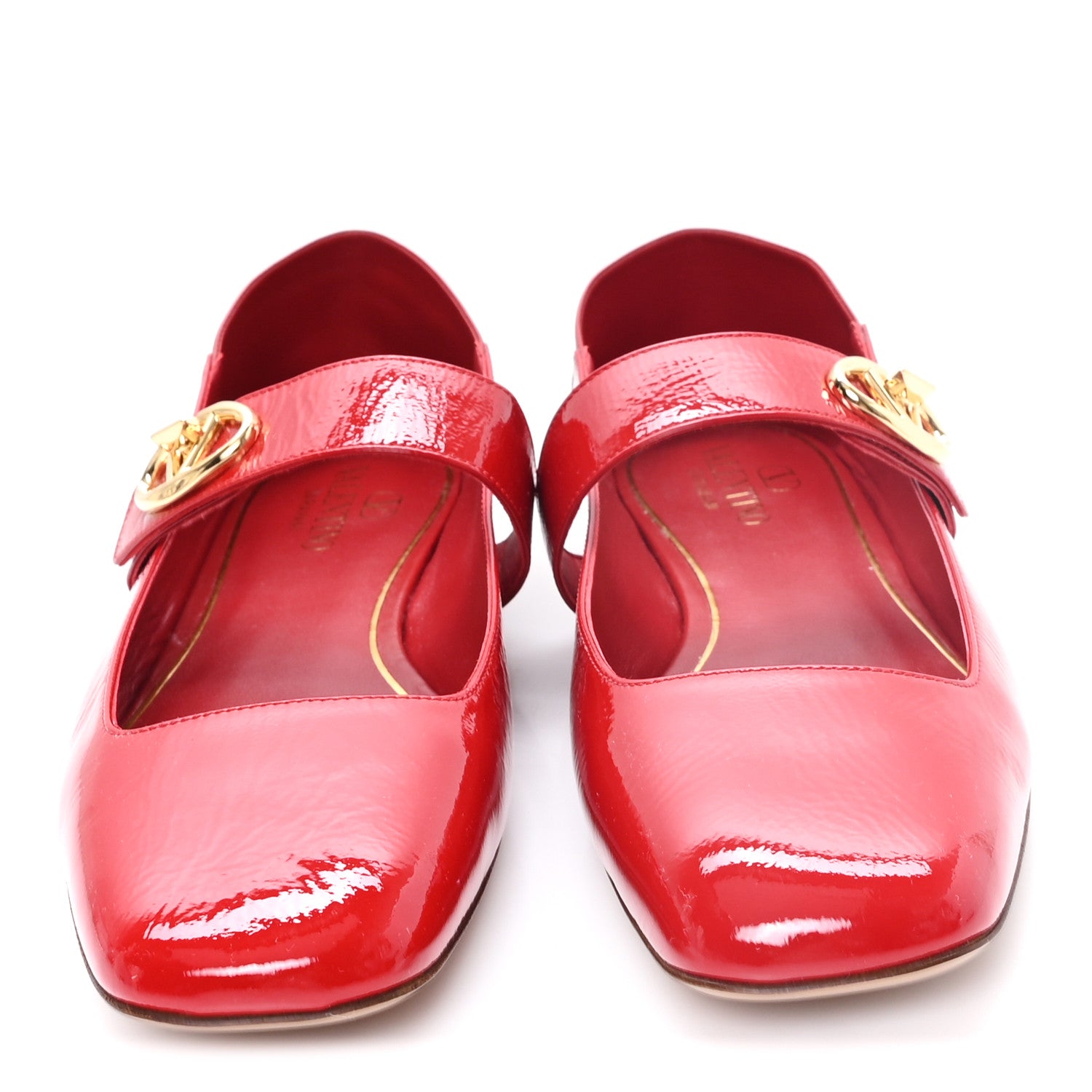 Valentino Garavani Crinkled Patent Calfskin VLogo Locker Mary Jane Ballerina Flats  41 Rosso 3 of 10