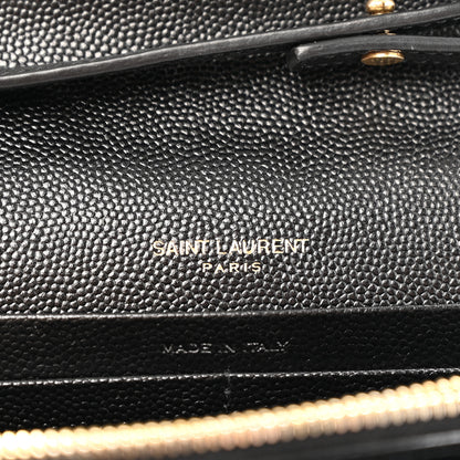 Saint Laurent Grain De Poudre Matelasse Chevron Monogram Chain Wallet Black Black 6 of 12