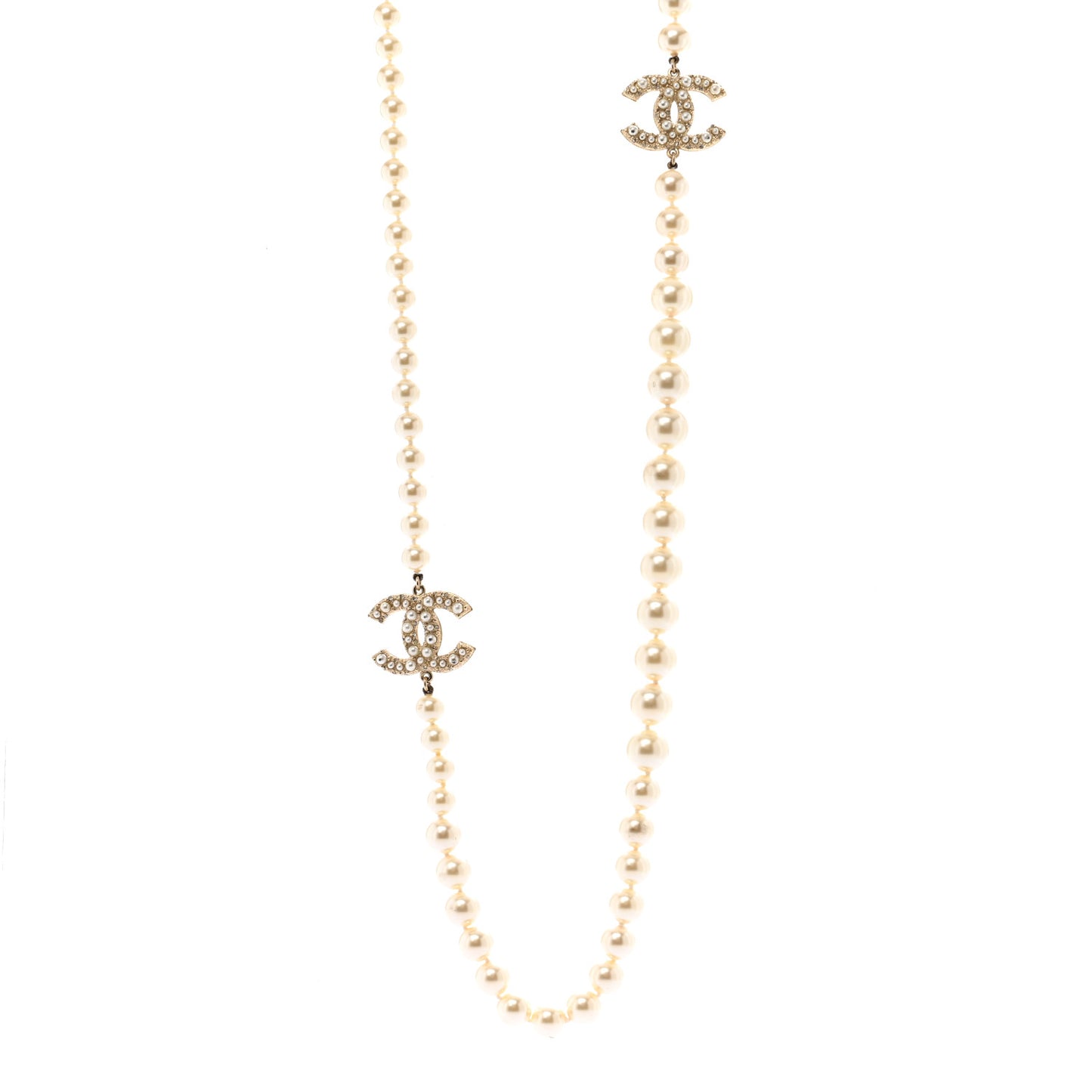 Pearl CC 100th Anniversary Long Necklace Light Gold