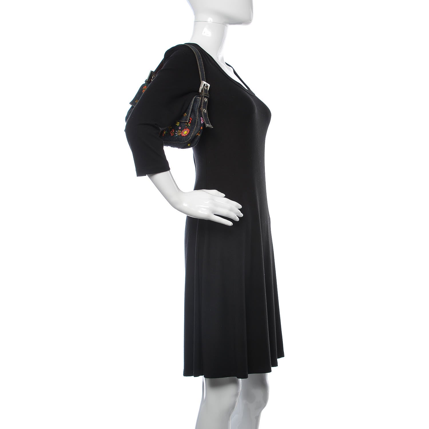 Fendi Denim Ricami Beaded Baguette Blue 2 of 14