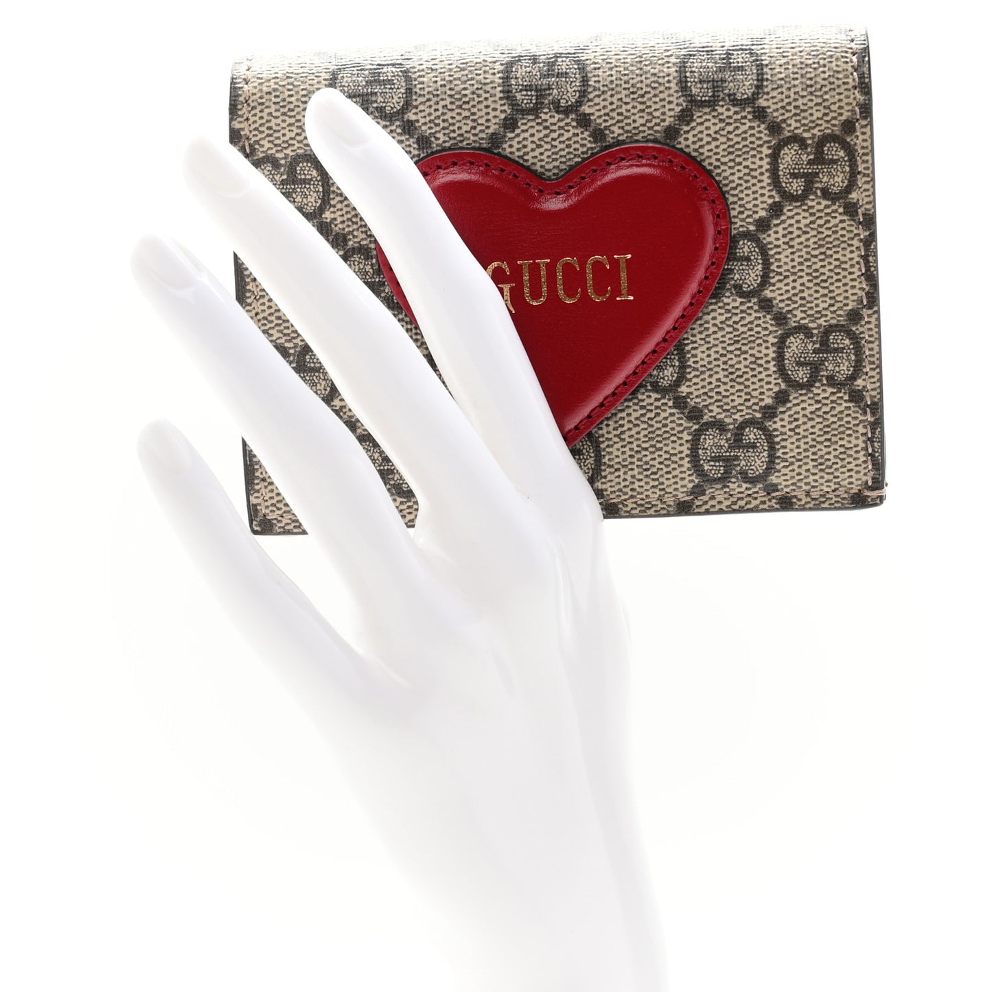 GG Supreme Monogram Script Logo Heart Card Case New Cherry Red Beige New Acero