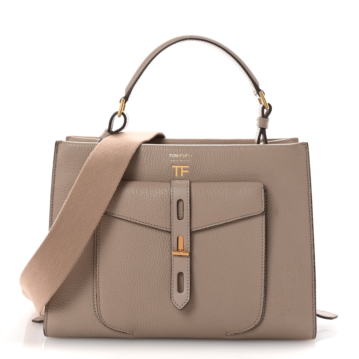 Tom Ford Calfskin T Twist Top Handle Bag Beige 1 of 16