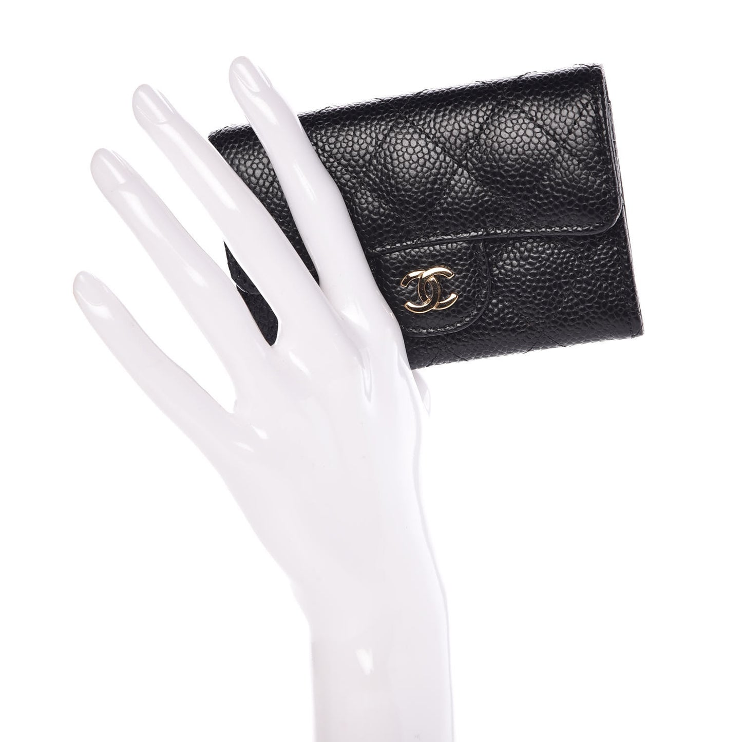 Caviar Quilted Flap Card Holder Black