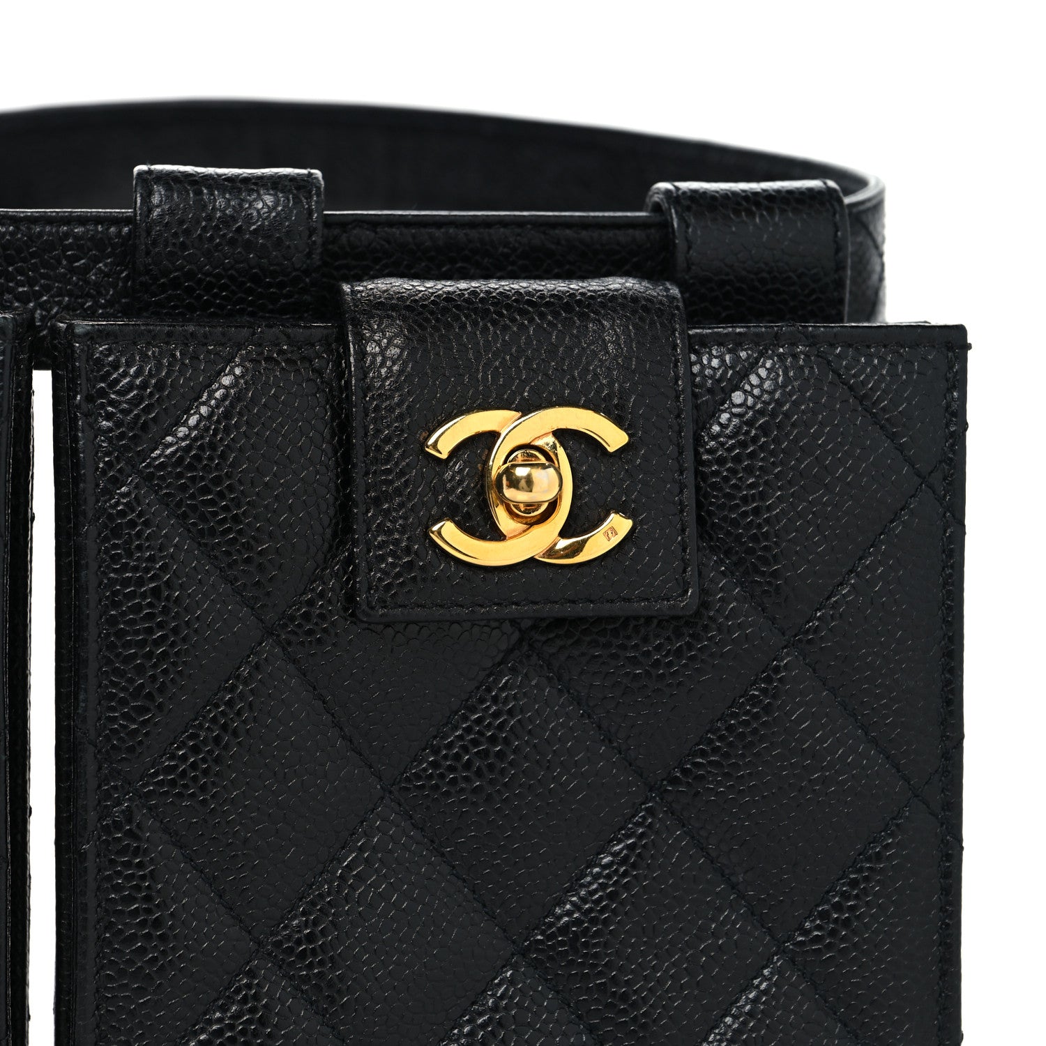 Chanel Caviar Quilted Double Belt Flap Waist Bag 70 28 Black 10 of 12