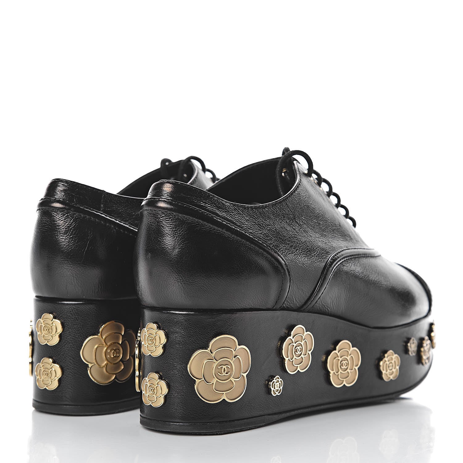 Chanel Crumpled Calfskin Lace Up Platform Oxford 37.5 Black 4 of 11