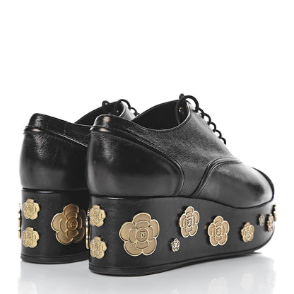 Chanel Crumpled Calfskin Lace Up Platform Oxford 37.5 Black 4 of 11