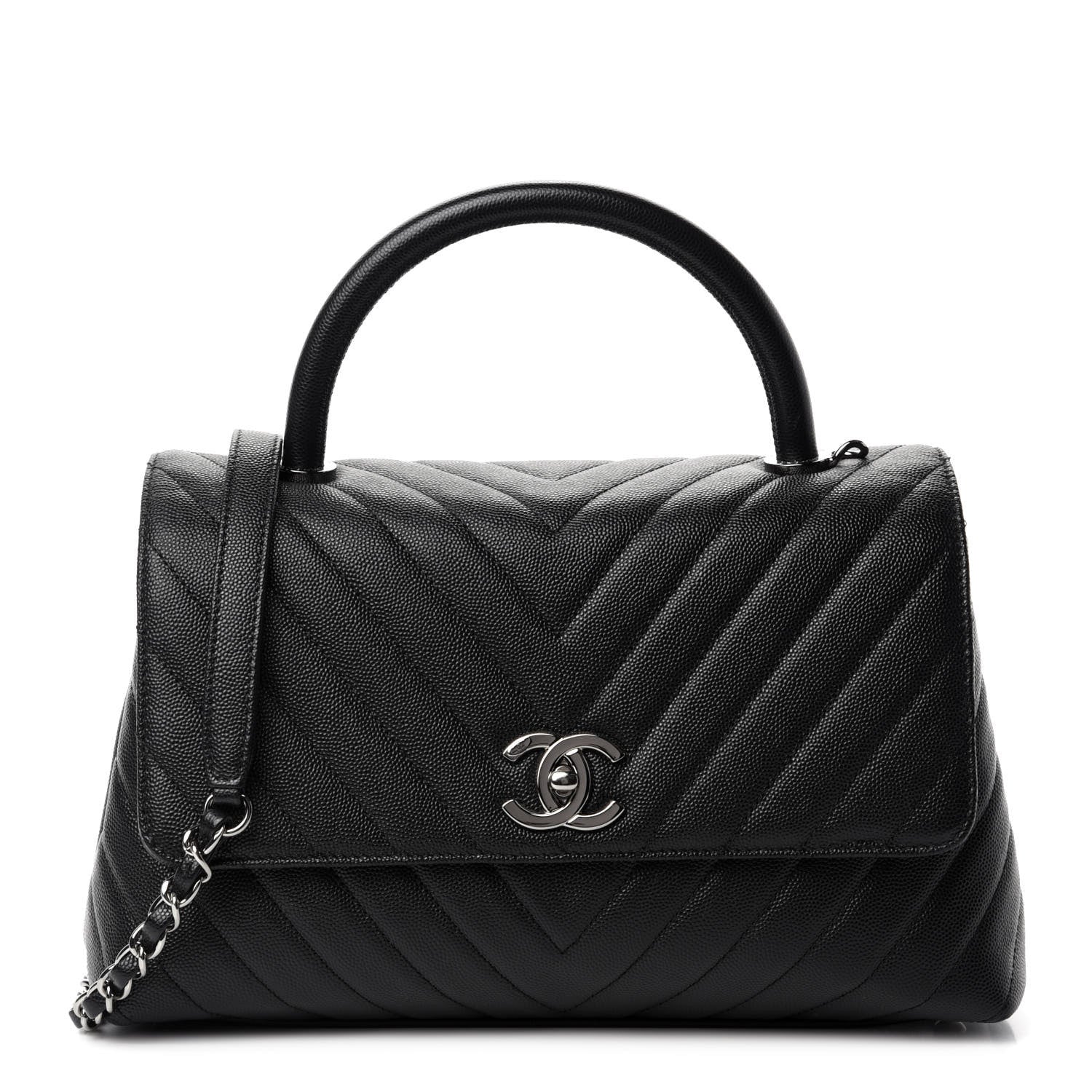 Chanel Caviar Chevron Quilted Small Coco Handle Flap Black 1 of 11