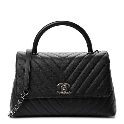 Chanel Caviar Chevron Quilted Small Coco Handle Flap Black 1 of 11
