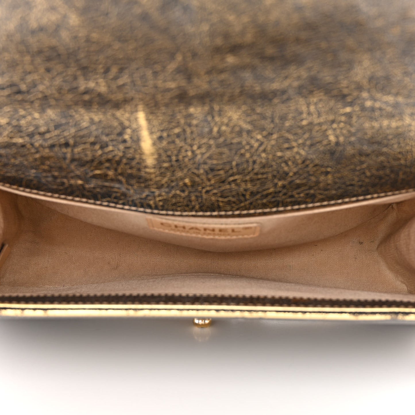 Cracked Metallic Calfskin Quilted Medium Boy Flap Gold