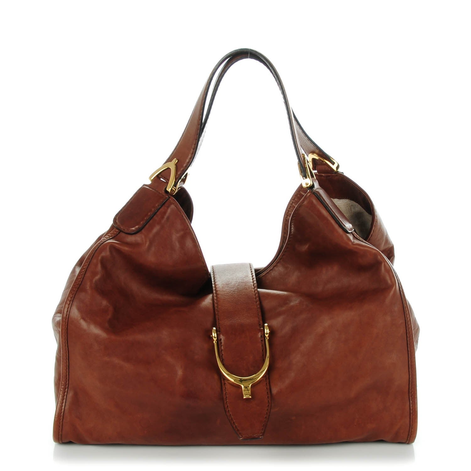 Gucci Washed Calfskin Medium Soft Stirrup Shoulder Bag Brown 1 of 8