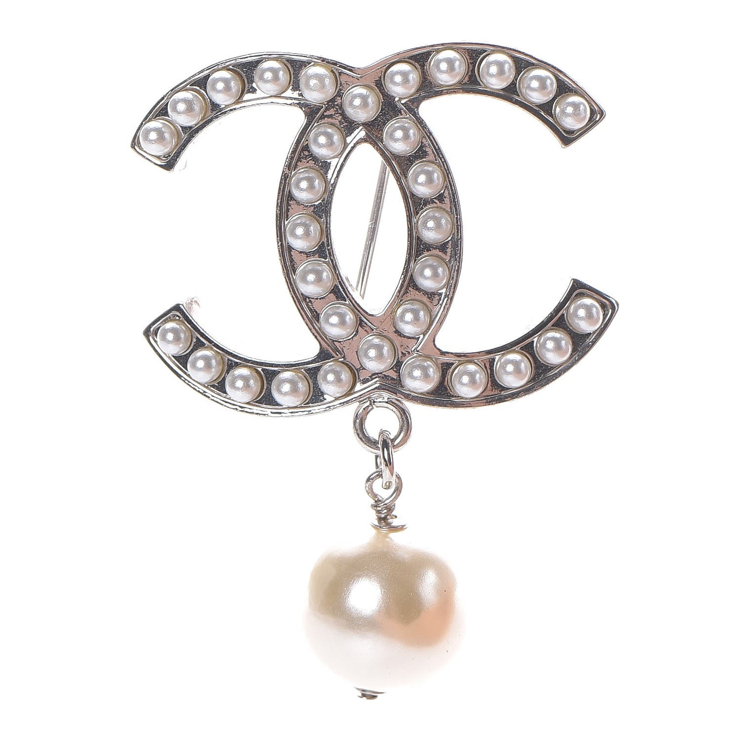 Pearl CC Drop Brooch Silver