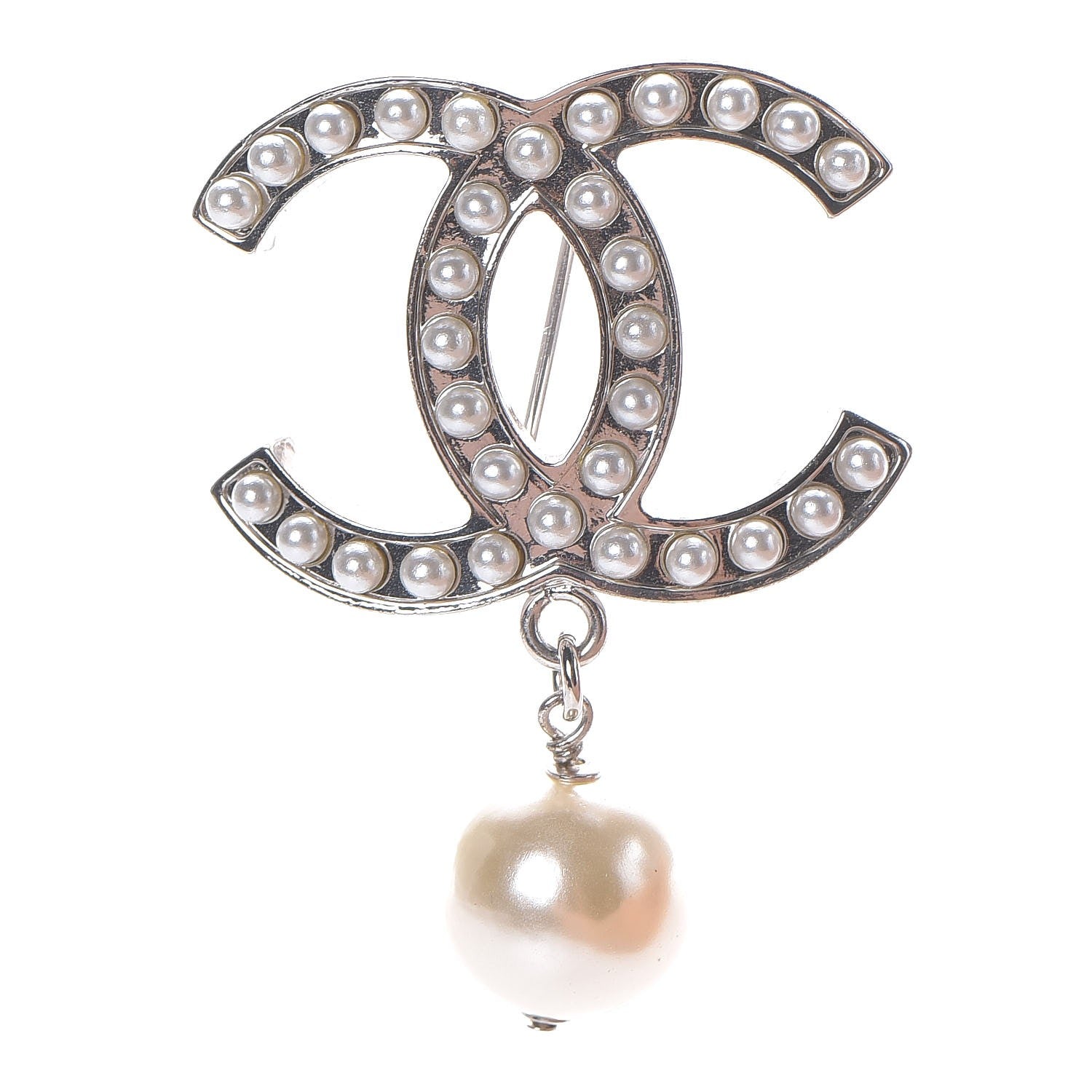 Chanel Pearl CC Drop Brooch Silver 1 of 5