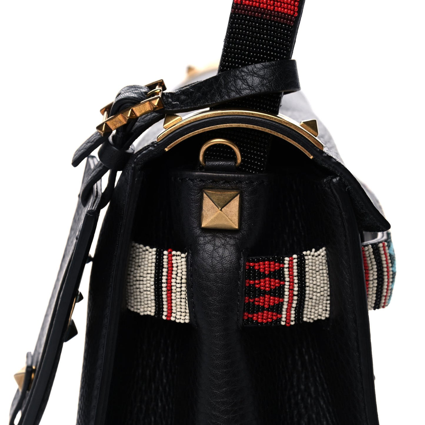 Pebbled Calfskin Beaded Medium My Rockstud Frame Bag Black