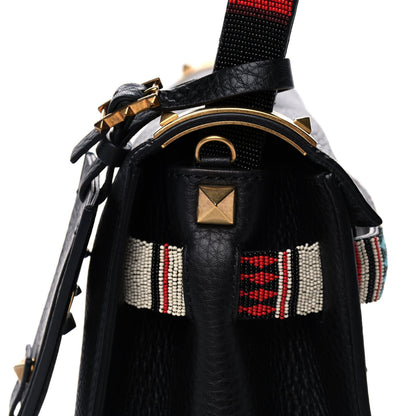 Valentino Garavani Pebbled Calfskin Beaded Medium My Rockstud Frame Bag Black 7 of 14