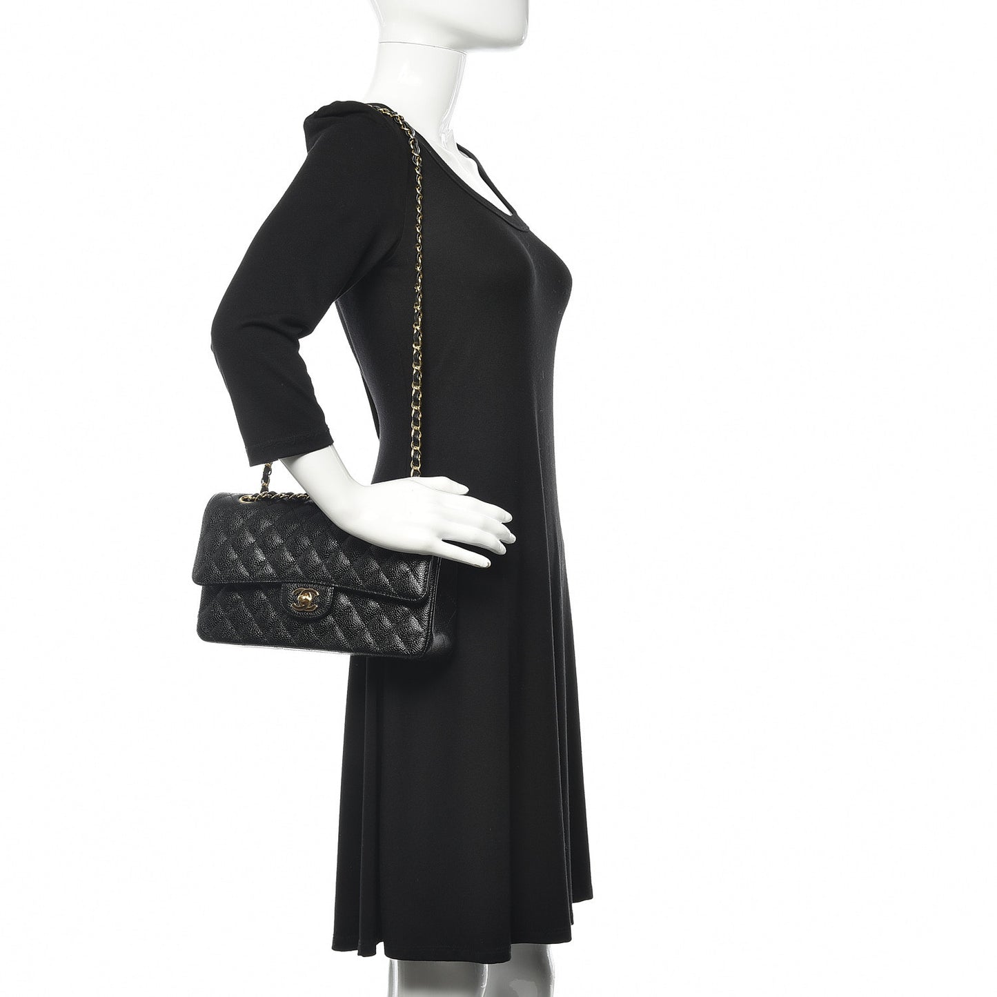 Caviar Quilted Medium Double Flap Black
