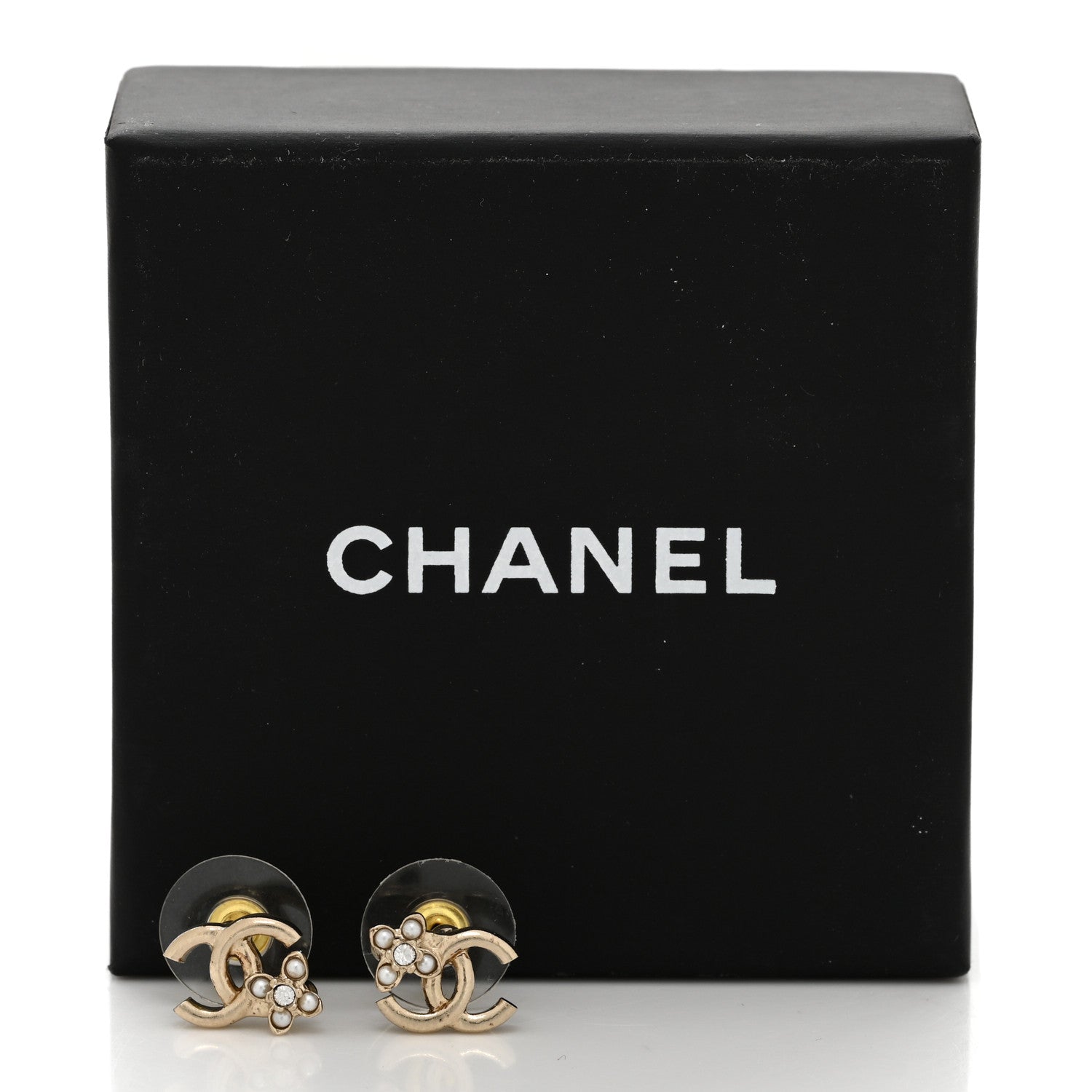 Chanel Metal Crystal Pearl CC Flower Earrings Gold 2 of 5