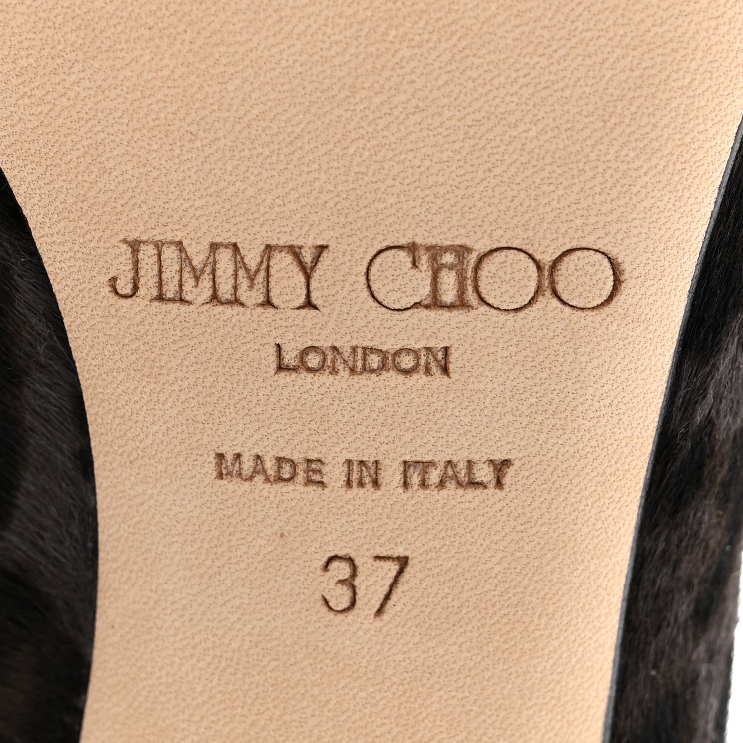 Jimmy Choo Pony Hair Patent Calfskin Leopard Print Mika 85 Cap Toe Pumps 37 Smoke Black 8 of 11