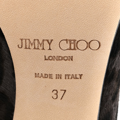 Jimmy Choo Pony Hair Patent Calfskin Leopard Print Mika 85 Cap Toe Pumps 37 Smoke Black 8 of 11