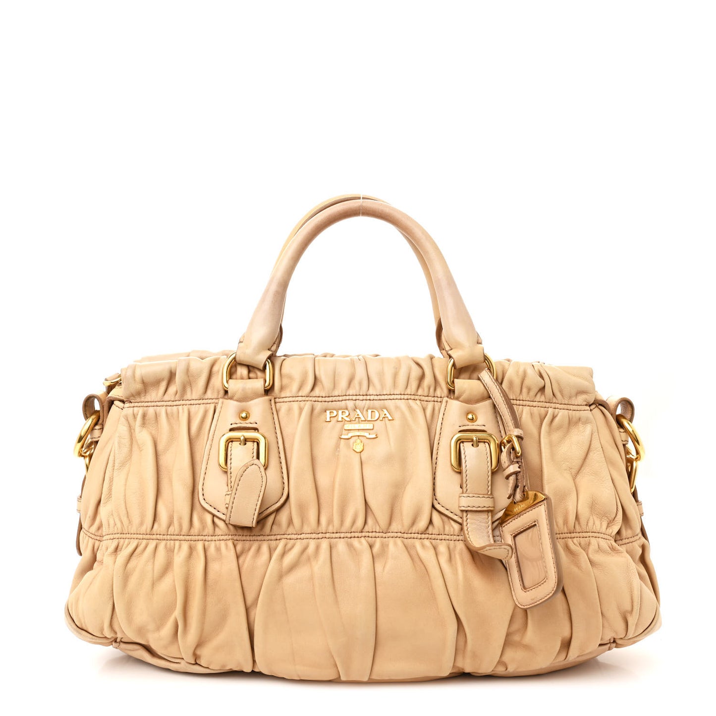Nappa Gaufre Buckle Satchel Cammello