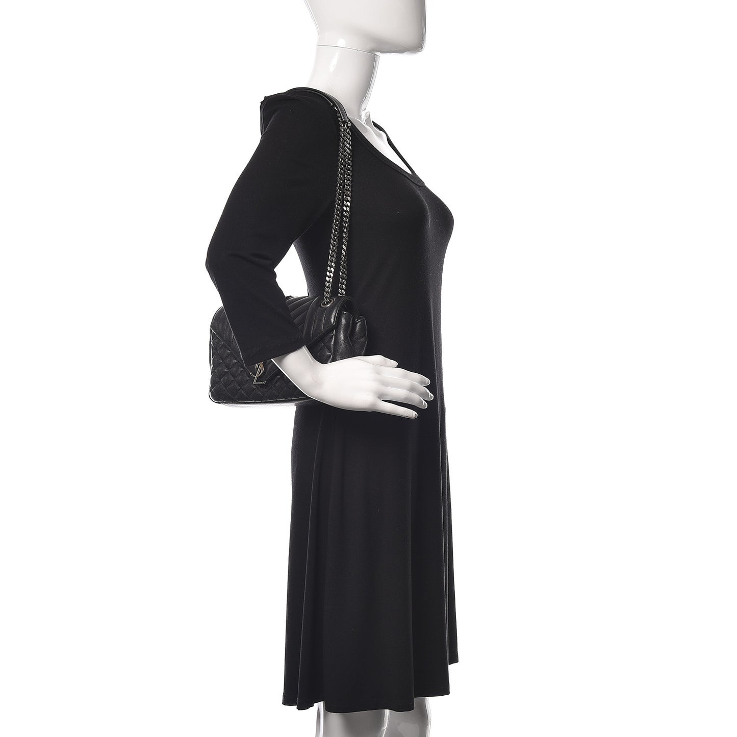 Sheepskin Tri-Quilt Monogram Medium Soft Envelope Bag Black