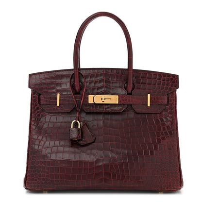 Hermes Shiny Porosus Crocodile Birkin 30 Bordeaux 1 of 13