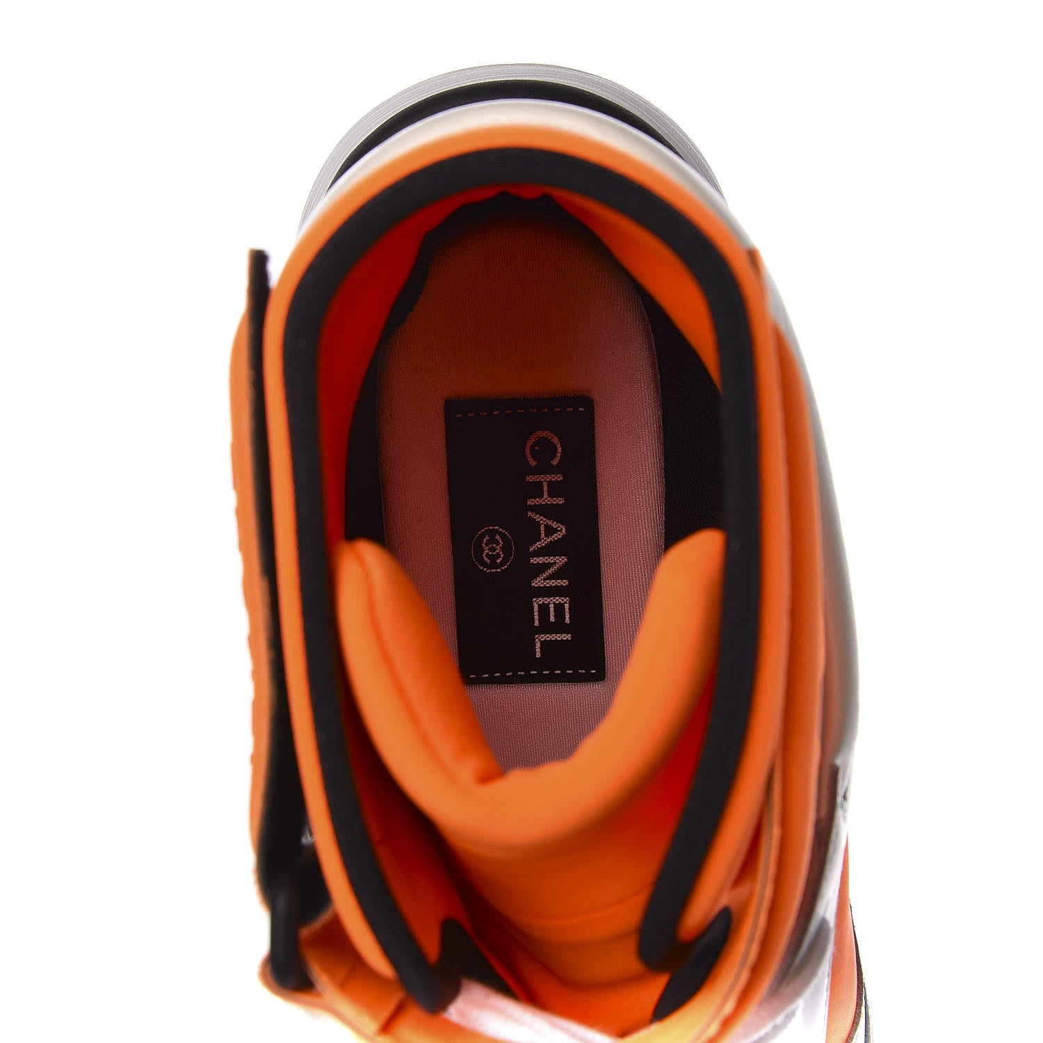 Chanel Suede Calfskin Lambskin Neoprene High Top CC Sneakers White Fluo Orange 9 of 10