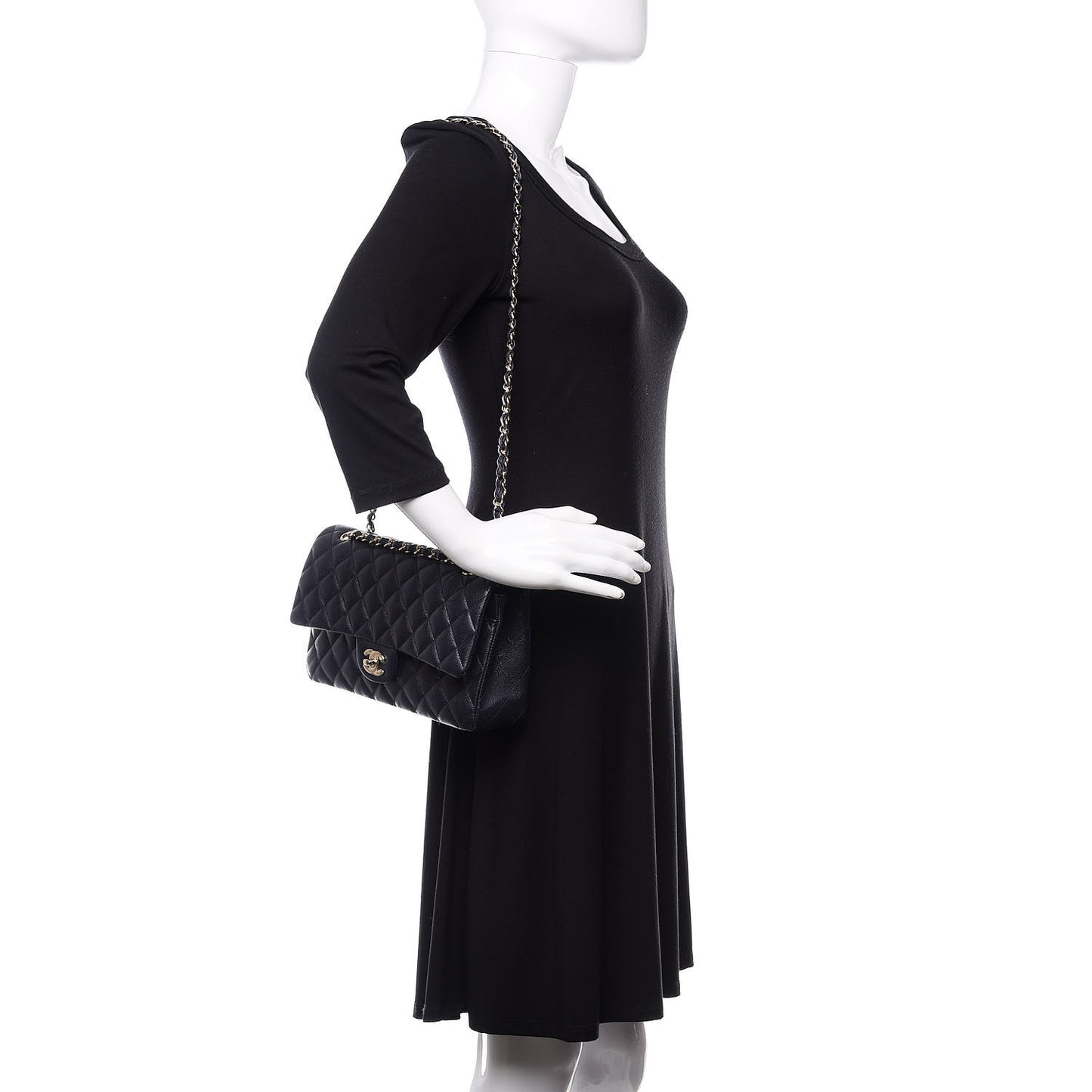 Caviar Quilted Medium Double Flap Navy