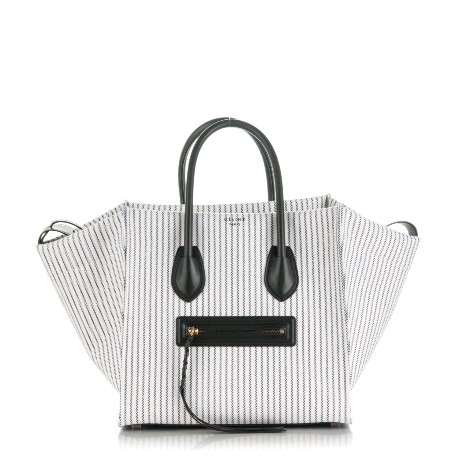 Celine Cotton Canvas Striped Medium Phantom Luggage White Navy 1 of 10