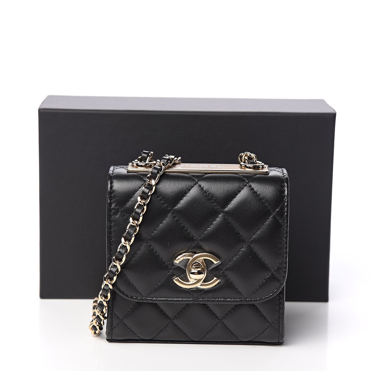 Lambskin Quilted Mini Trendy CC Chain Wallet Black
