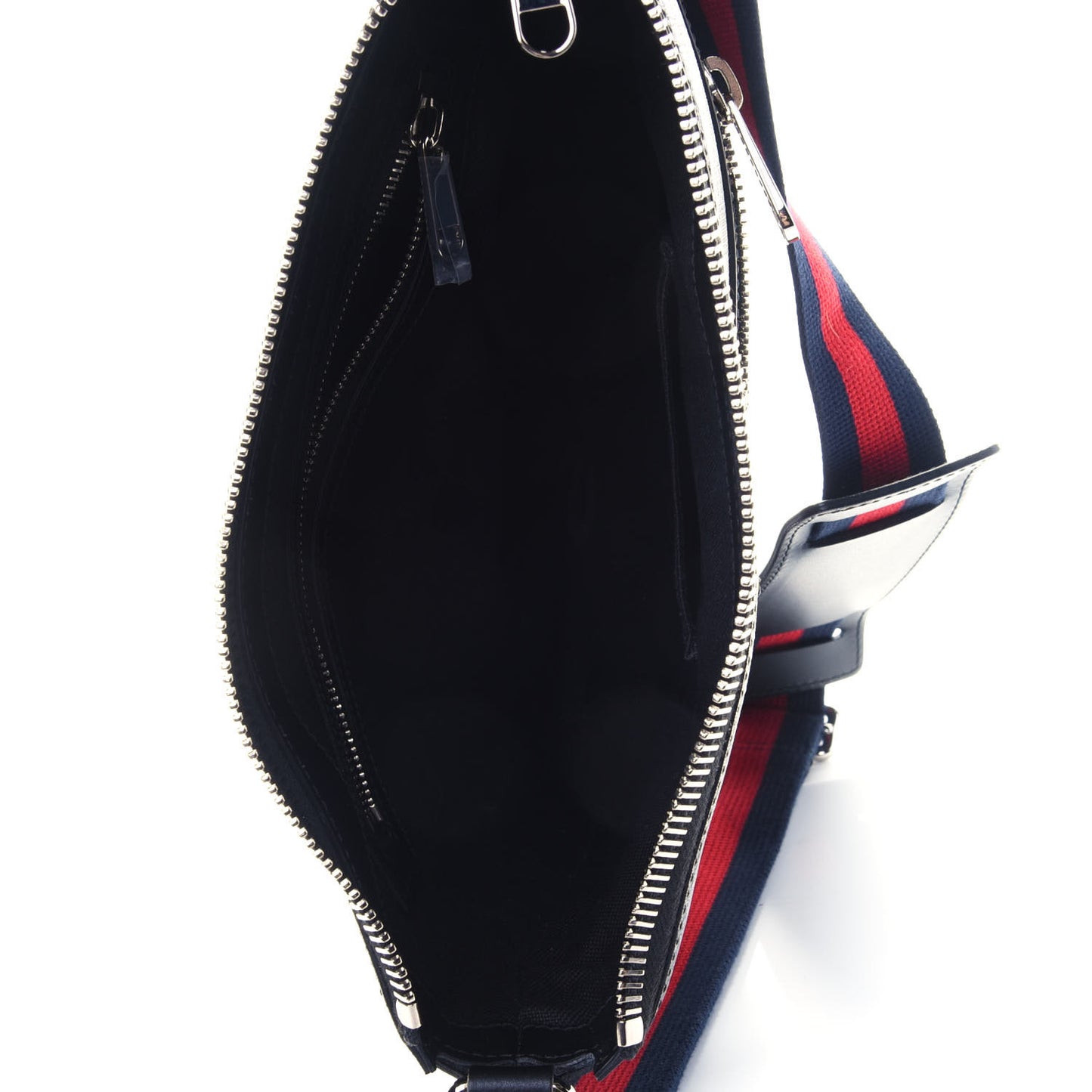 GG Supreme Monogram Appia Calfskin Web Flat Messenger Bag Black Grey