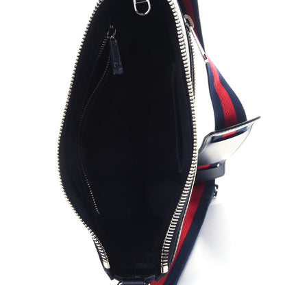 Gucci GG Supreme Monogram Appia Calfskin Web Flat Messenger Bag Black Grey 4 of 4