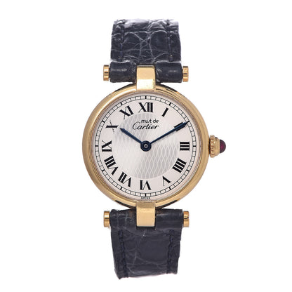 Cartier Sterling Silver Vermeil Alligator 23mm Must De Cartier Round Quartz Watch Blue 1 of 7